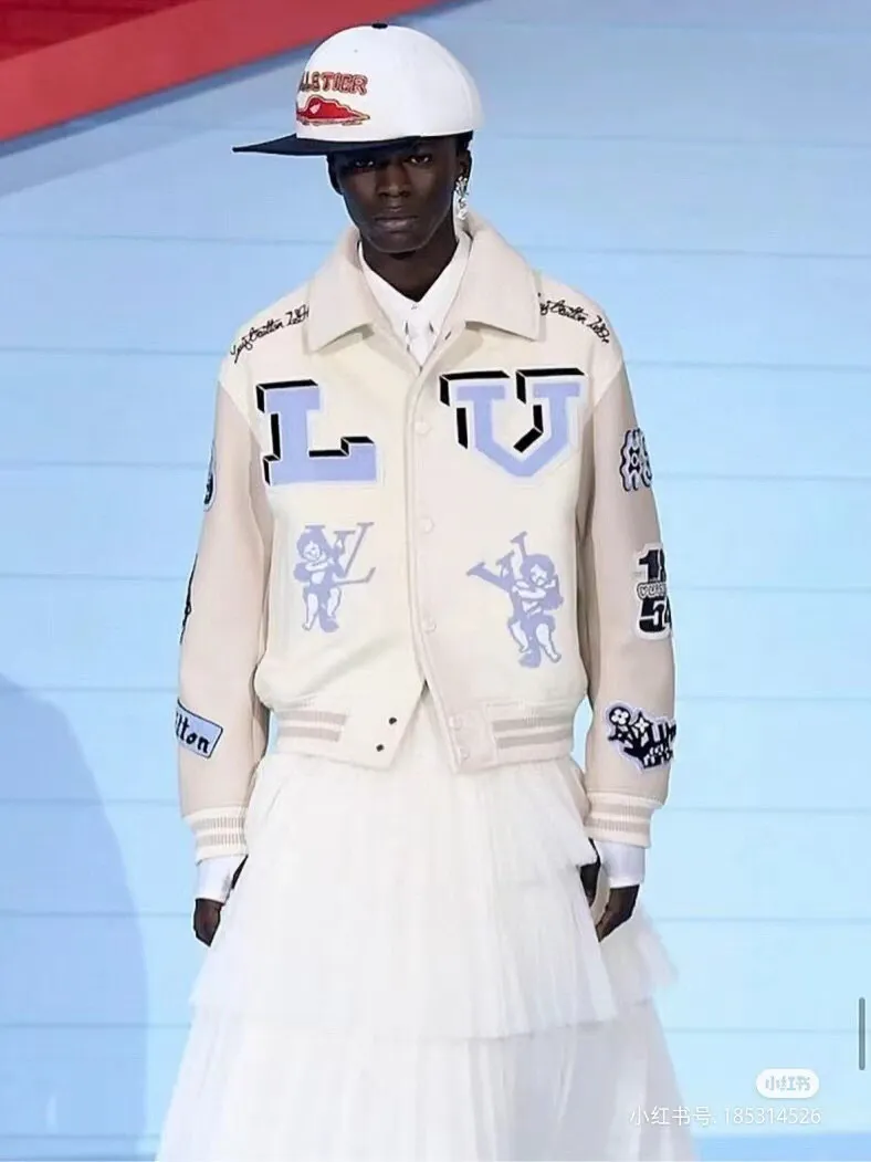 Louis Vuitton/Louis Vuitton 22Fw towel embroidered letter badge baseball jacket